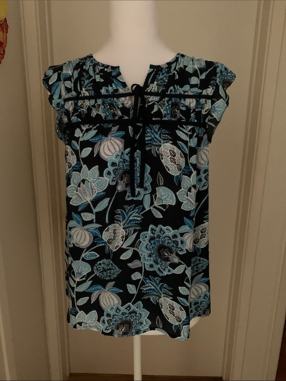 LOFT Black Dress with Light Blue Floral Print